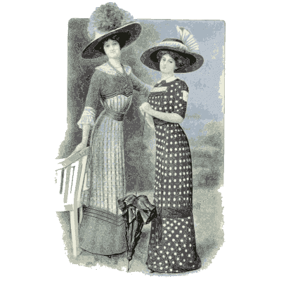 Two women in slim gowns and wide hats - Dame Fashion: Paris-London, 1786-1912 - 1913