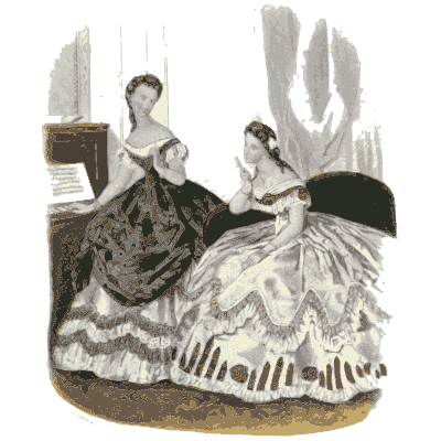 Two women in flounced gowns at a piano - Dame Fashion: Paris-London, 1786-1912 - 1913