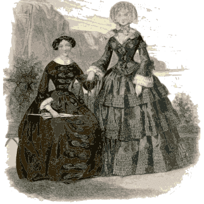 Two women in flounced gowns at a table - Dame Fashion: Paris-London, 1786-1912 - 1913