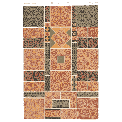 Medieval tile pattern squares - Polychromatic Ornament - 1877