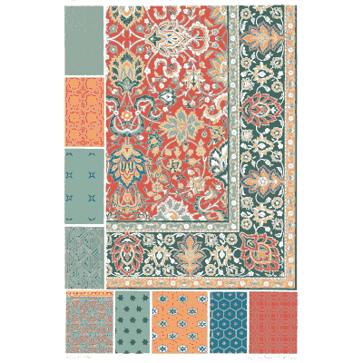Tile sampler plate in red and teal