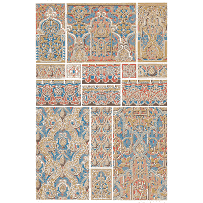 Panel plate in coral and blue