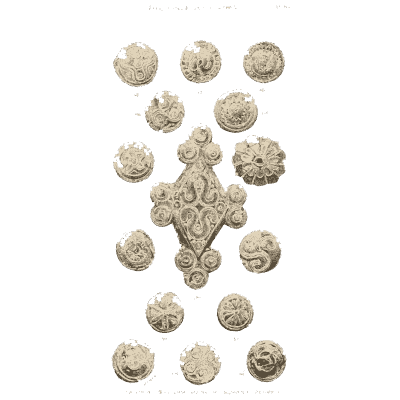 Gold buttons around a cross plate - Mycenae: A Narrative of Researches and Discoveries - 1880