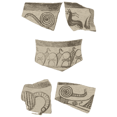 Spiral painted sherds - Mycenae: A Narrative of Researches and Discoveries - 1880