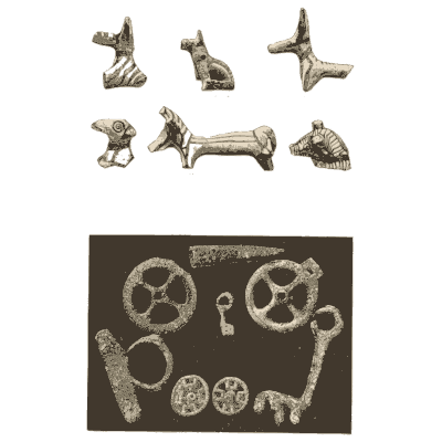 Animal figurines and wheel ornaments - Mycenae: A Narrative of Researches and Discoveries - 1880