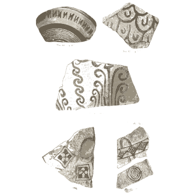 Painted pottery sherds 04 - Mycenae: A Narrative of Researches and Discoveries - 1880