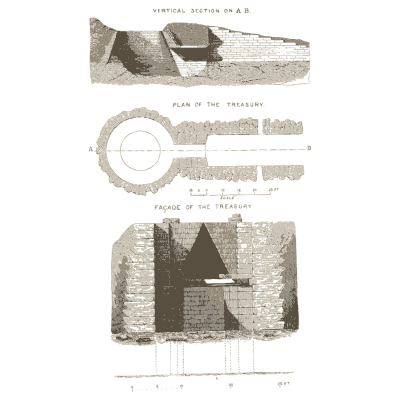 Treasury section and plan - Mycenae: A Narrative of Researches and Discoveries - 1880