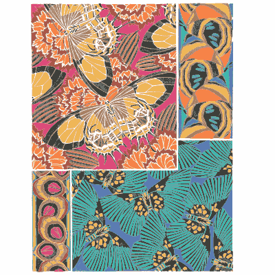 Insect pattern panel plate in pink - Papillons - 1925