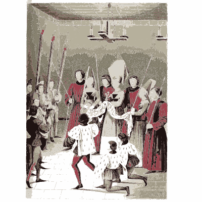 Court scene in a hall - Dresses and Decorations of the Middle Ages - 1843
