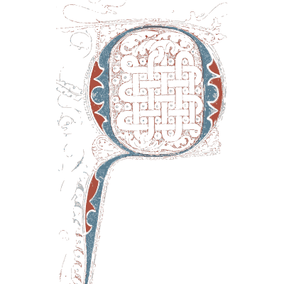 Illuminated knotwork initial P - Dresses and Decorations of the Middle Ages - 1843