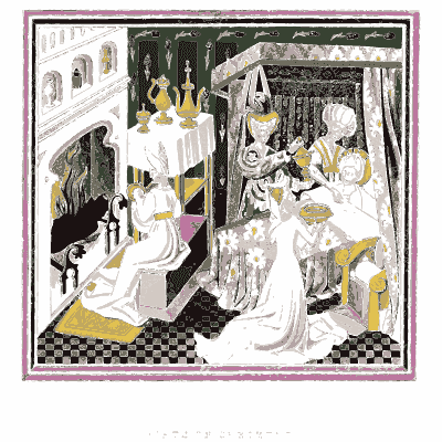 Birth chamber scene - Dresses and Decorations of the Middle Ages - 1843