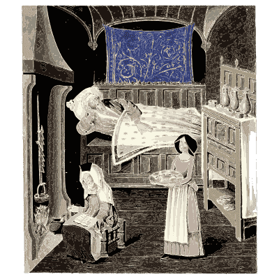 Bedchamber with a kneeling woman - Dresses and Decorations of the Middle Ages - 1843