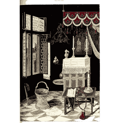 Chamber with a canopied bed - Dresses and Decorations of the Middle Ages - 1843