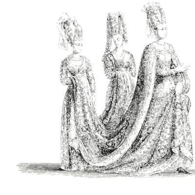 Page with an initial and three ladies - Dresses and Decorations of the Middle Ages - 1843