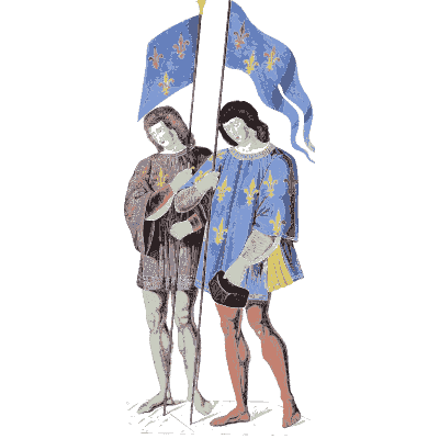 Two men with a blue banner - Dresses and Decorations of the Middle Ages - 1843