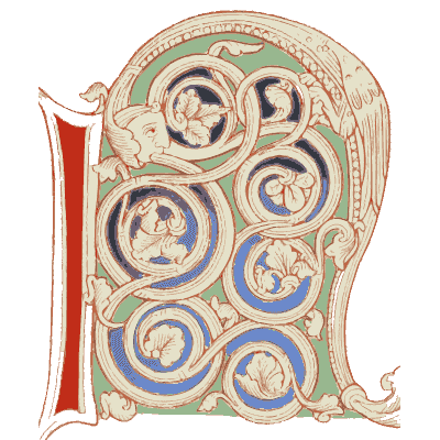 Illuminated initial and roundel plate