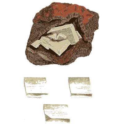 Pale tabular crystals in red rock - British Mineralogy, Volume 1 - 1804
