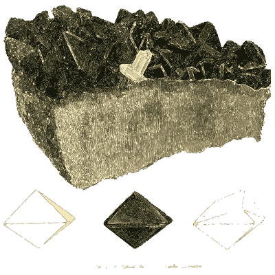 Dark octahedral crystals on rock - British Mineralogy, Volume 1 - 1804
