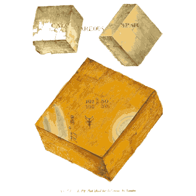 Spar cubes and orange rhomb - British Mineralogy, Volume 1 - 1804