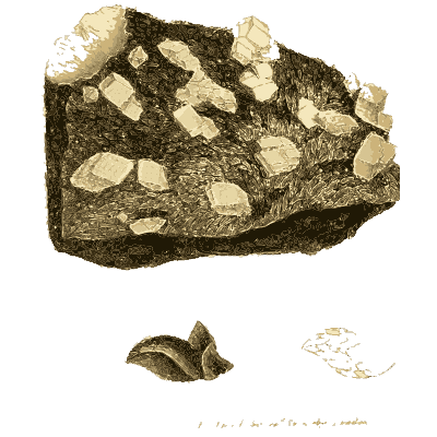 Blocky white crystals in dark rock - British Mineralogy, Volume 1 - 1804