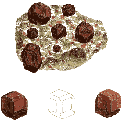 Dark red cube crystals in pale rock - British Mineralogy, Volume 1 - 1804