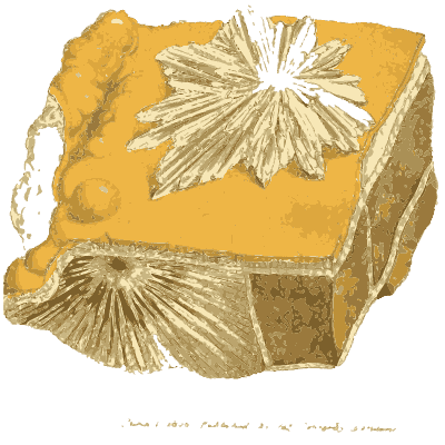 White crystal stars on yellow block - British Mineralogy, Volume 2 - 1806