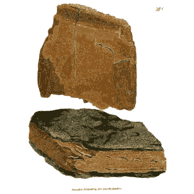 Brown block and layered grey slab - British Mineralogy, Volume 2 - 1806