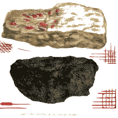 Red dotted slab and black block - British Mineralogy, Volume 2 - 1806