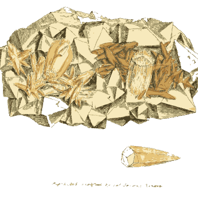 Pale blade crystals on rough face - British Mineralogy, Volume 2 - 1806