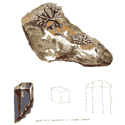 Crystal rosettes on grey rock - British Mineralogy, Volume 3 - 1809