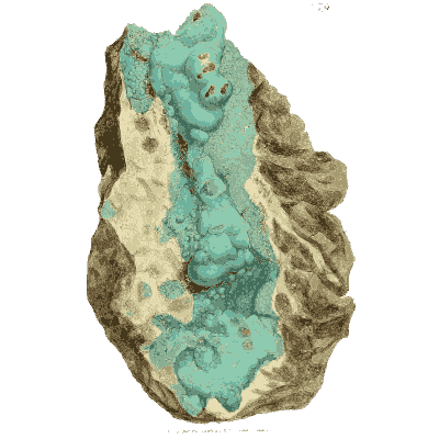 Turquoise green crust in rock hollow - British Mineralogy, Volume 3 - 1809