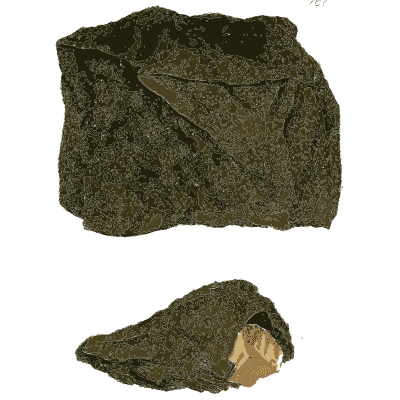 Black slab and dark lump - British Mineralogy, Volume 3 - 1809