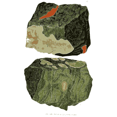 Dark green rocks flecked with red - British Mineralogy, Volume 3 - 1809