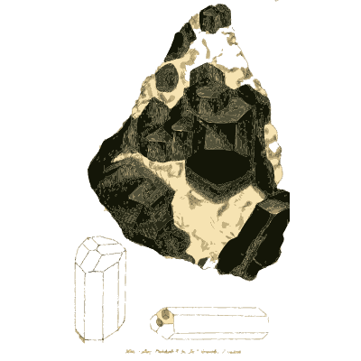 Black prismatic crystals in white rock - British Mineralogy, Volume 3 - 1809