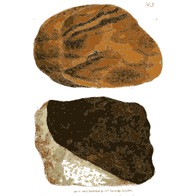 Banded orange stone and dark lump - British Mineralogy, Volume 3 - 1809