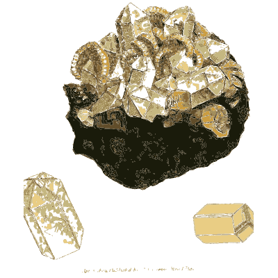Pale blocky crystals on dark rock - British Mineralogy, Volume 4 - 1811