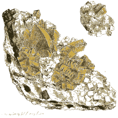 Golden crystal clusters on pale rock - British Mineralogy, Volume 4 - 1811
