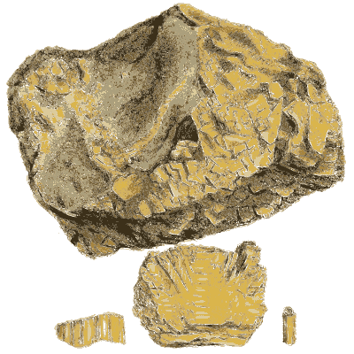 Yellow mineral crust with crystal fan - Exotic Mineralogy, Volume 1 - 1811
