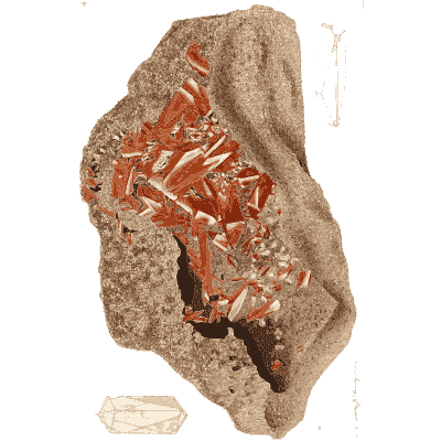 Orange blade crystals in pink rock - Exotic Mineralogy, Volume 1 - 1811