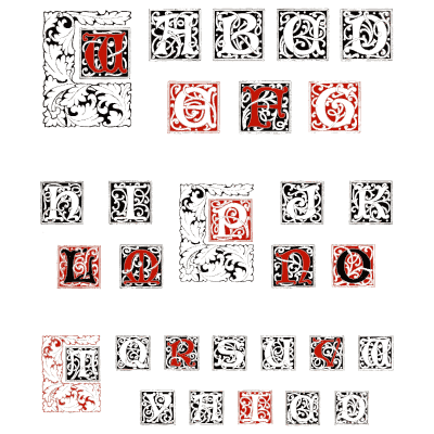 Decorated initials in red and black - Specimens of Point Line Type: Borders, Ornaments, Brass Rules - 1908