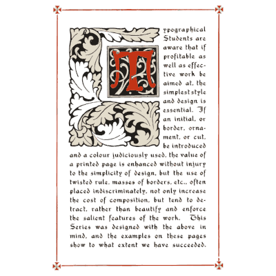 Typographic page with initial - Specimens of Point Line Type: Borders, Ornaments, Brass Rules - 1908