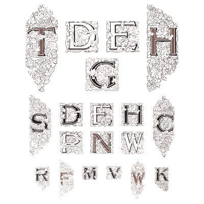 Floral initial letters - Specimens of Point Line Type: Borders, Ornaments, Brass Rules - 1908