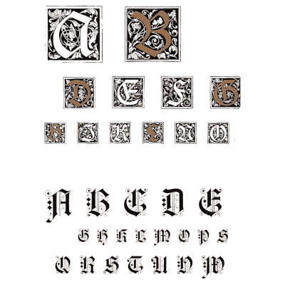 Blackletter initials and alphabet - Specimens of Point Line Type: Borders, Ornaments, Brass Rules - 1908