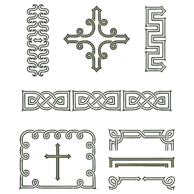 Celtic knot and cross ornaments - Specimens of Point Line Type: Borders, Ornaments, Brass Rules - 1908