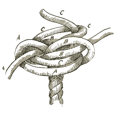 Lettered knot diagram - Knots, Splices and Rope Work - 1912