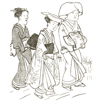 Three women walking - Yamato Jinbutsu Gafu, Volume 2 - 1799