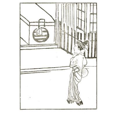 Woman in a courtyard with a lantern - Yamato Jinbutsu Gafu, Volume 3 - 1799