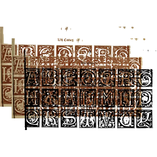 White initials on black panels