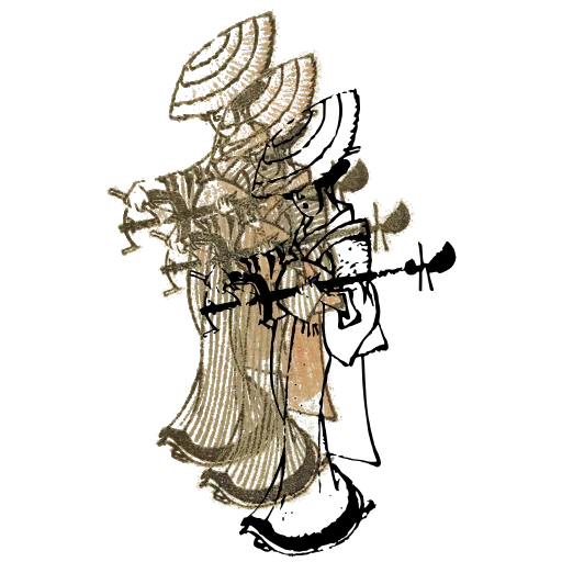 Figure with a fan and hat